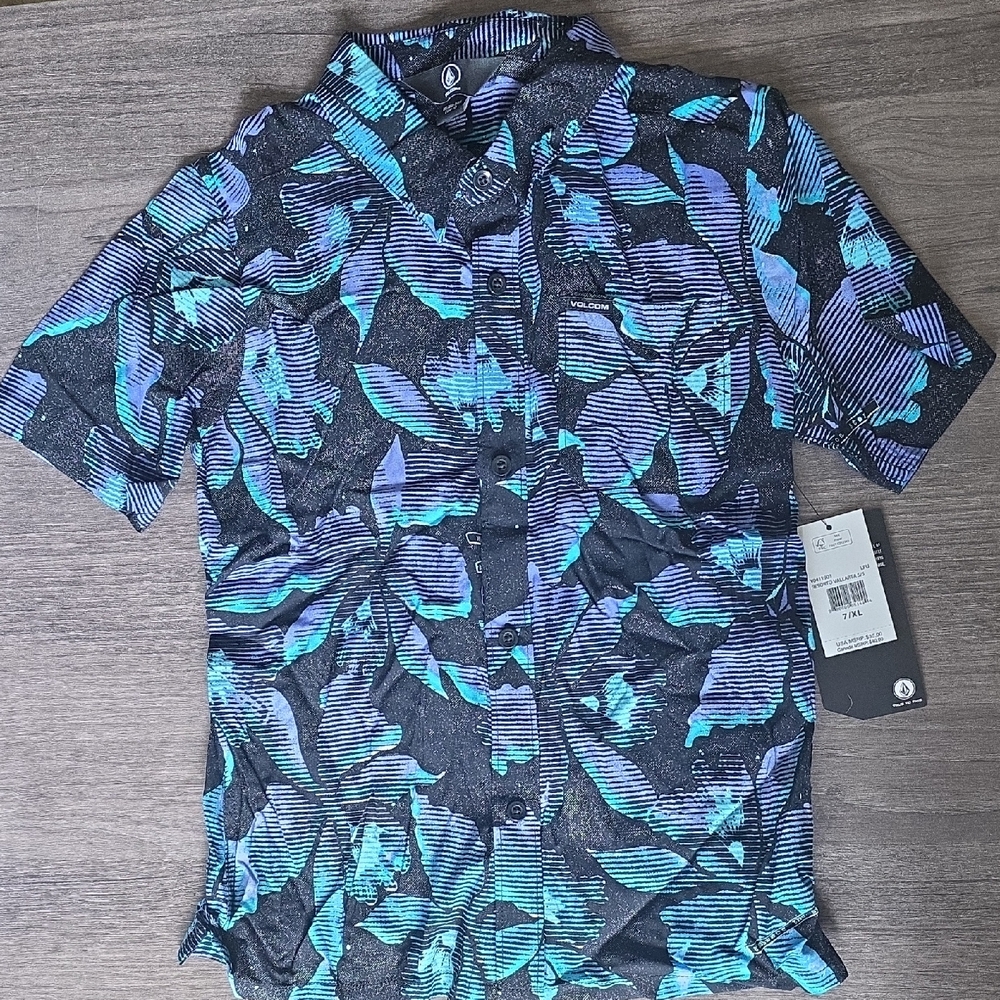 Volcom Kids Button Down Shirt - Black and Blue
